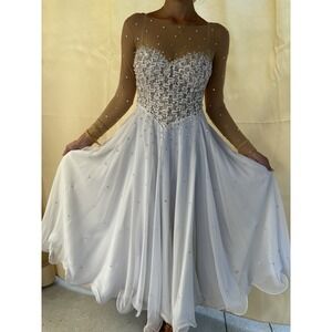 Ballroom Competition Dress XS/S White Transparent Rhinestones SWEET LOVELY